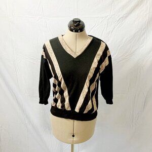 Vintage 90s Black Gray V-Stripe Sweatshirt Size Petite Modern Small
